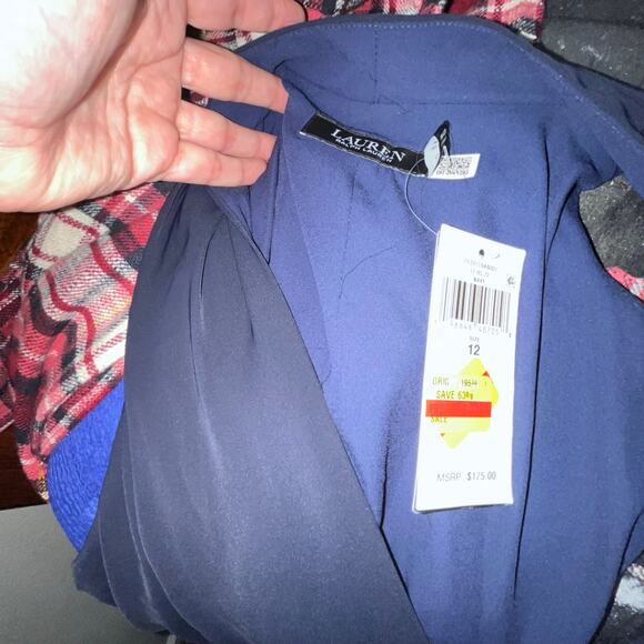 NWT Ralph Lauren Navy Sleeveless V-Neck A-Line Ruched Dress – Size 12 - Picture 7 of 7